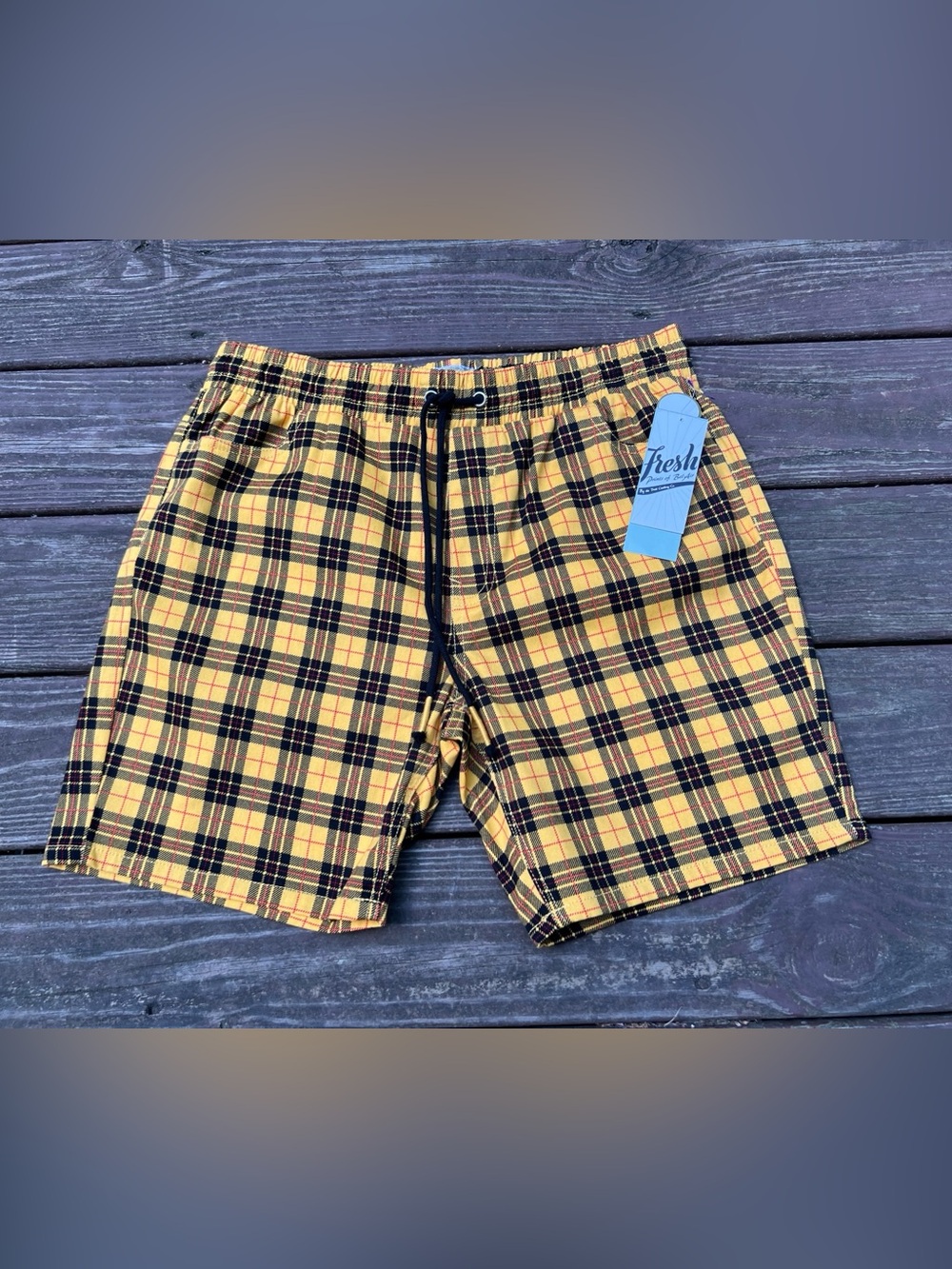 Drill Clothing Co. Fresh Prints of Bel-Air Stretch Twill Yellow Plaid Shorts|XL - Picture 5 of 14